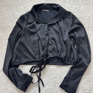 Black Button-Up Cropped Blouse